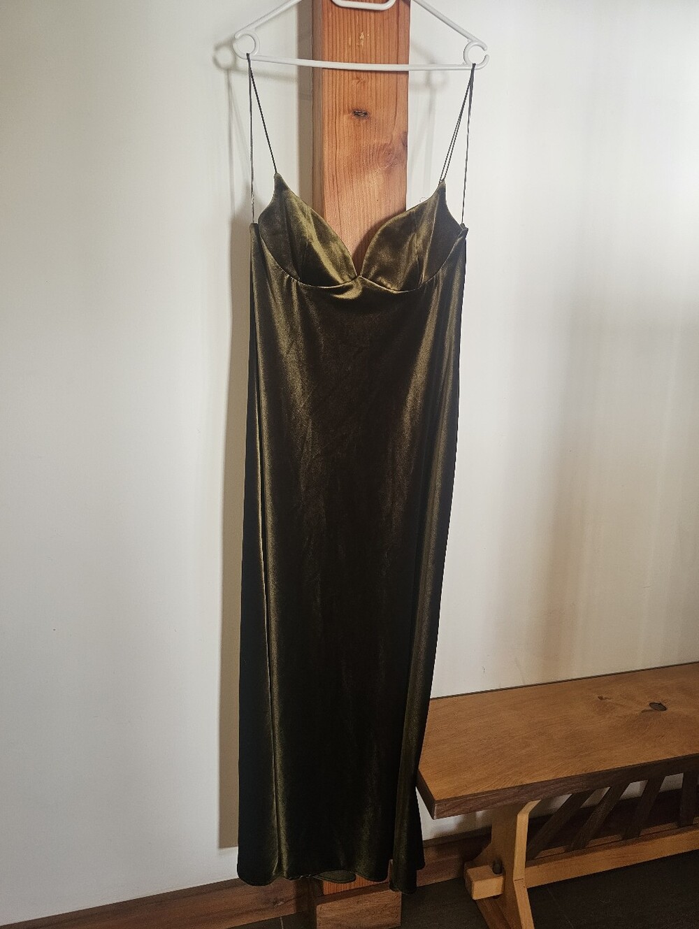 ZARA Olive Green Velvet Slip Dress with Cowl Neck - Xl